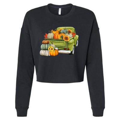 Pumpkin Fall Vintage Truck Cropped Pullover Crew