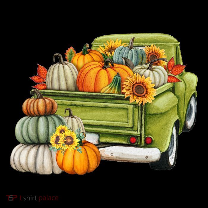 Pumpkin Fall Vintage Truck Womens T-Shirt