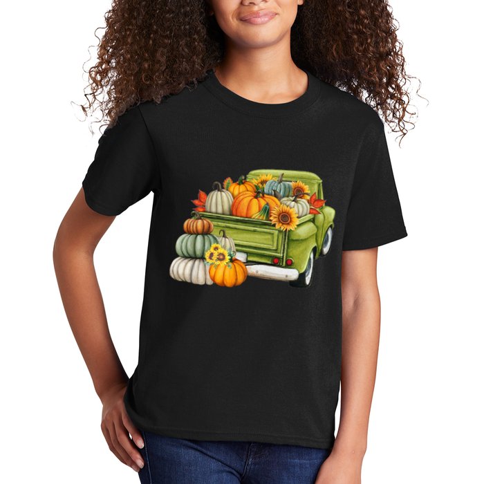 Pumpkin Fall Vintage Truck Kids T-Shirt