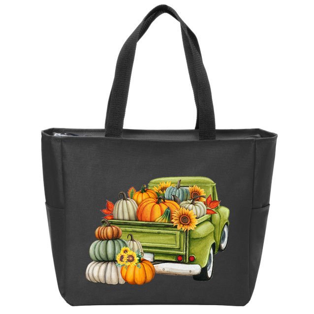 Pumpkin Fall Vintage Truck Zip Tote Bag