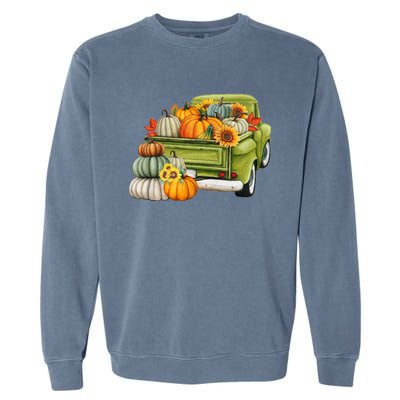 Pumpkin Fall Vintage Truck Garment-Dyed Sweatshirt