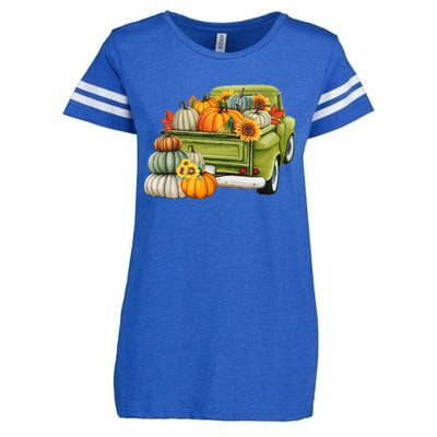 Pumpkin Fall Vintage Truck Enza Ladies Jersey Football T-Shirt