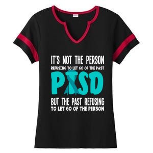 Ptsd Fighter Warrior Teal Ribbon Ptsd Awareness Gift Ladies Halftime Notch Neck Tee