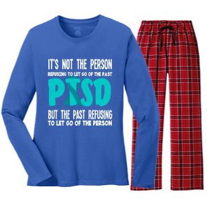 Ptsd Fighter Warrior Teal Ribbon Ptsd Awareness Gift Women's Long Sleeve Flannel Pajama Set 