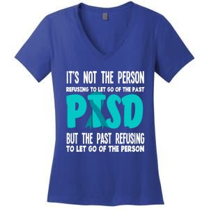 Ptsd Fighter Warrior Teal Ribbon Ptsd Awareness Gift Women's V-Neck T-Shirt