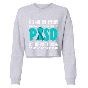 Ptsd Fighter Warrior Teal Ribbon Ptsd Awareness Gift Cropped Pullover Crew