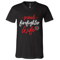 Proud Firefighter Wife Gift Firemans Husband Boyfriend V-Neck T-Shirt