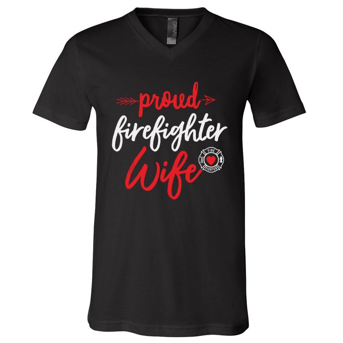 Proud Firefighter Wife Gift Firemans Husband Boyfriend V-Neck T-Shirt