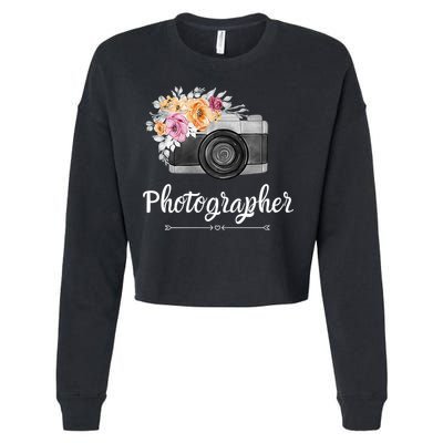 Photographer Floral Women Photography Camera Gift Cropped Pullover Crew