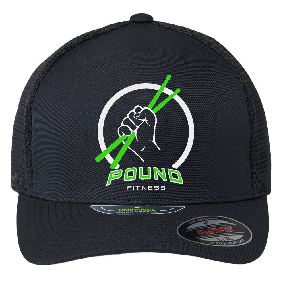 Pound Fitness With Drumsticks Graphic Flexfit Unipanel Trucker Cap