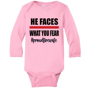 Proud Fire Wife Firefighter Wife Thin Red Line Husband Gift Baby Long Sleeve Bodysuit