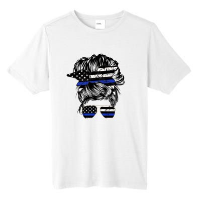 Police Flag Wife Mom Bun Hair Sunglasses Headband Tall Fusion ChromaSoft Performance T-Shirt