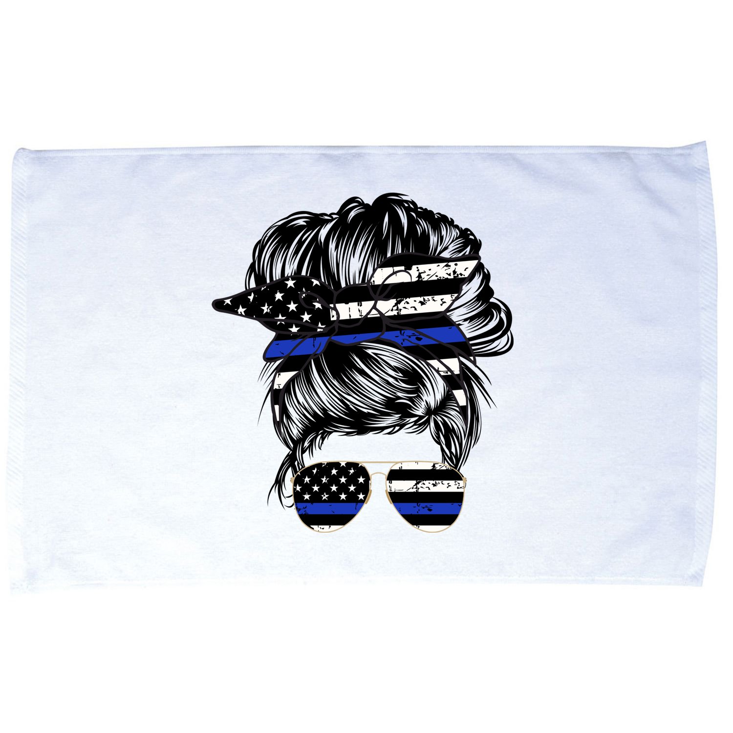 Police Flag Wife Mom Bun Hair Sunglasses Headband Microfiber Hand Towel