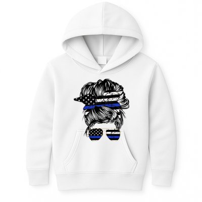 Police Flag Wife Mom Bun Hair Sunglasses Headband Kids Hoodie