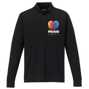 Proud Father With Rainbow Heart For Father's Day Gift Performance Long Sleeve Polo