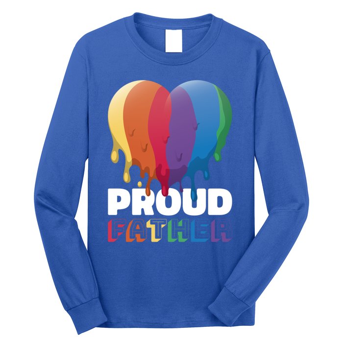 Proud Father With Rainbow Heart For Father's Day Gift Long Sleeve Shirt