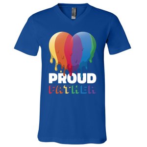 Proud Father With Rainbow Heart For Father's Day Gift V-Neck T-Shirt