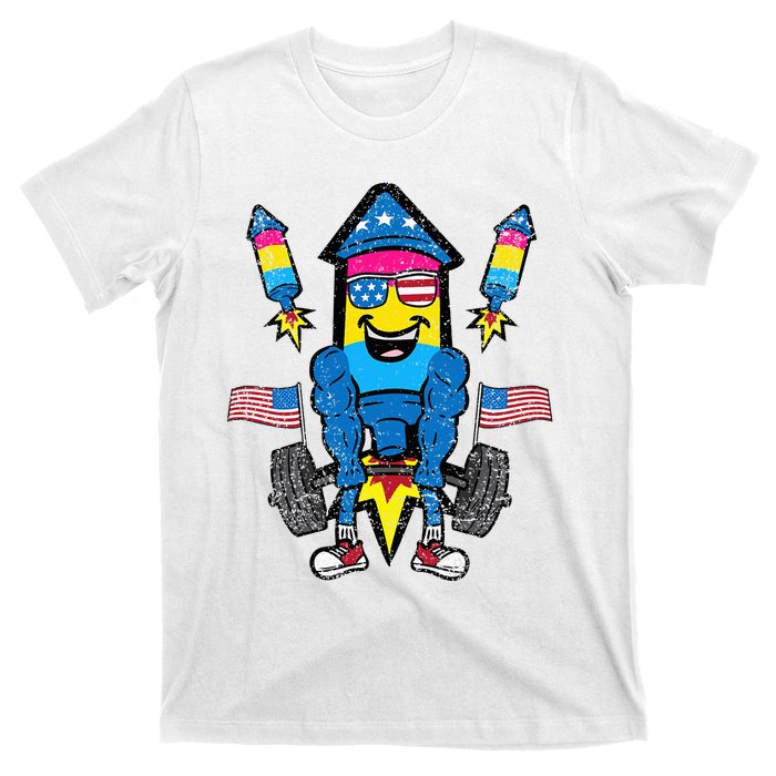 Pansexual Firecracker Workout 4th Of July Lgbtq Pride T-Shirt