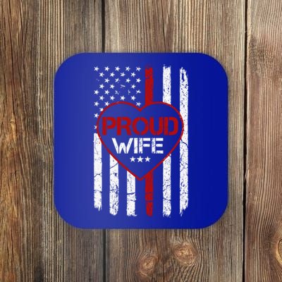 Proud Firefighter Wife American Flag Tee For Fire Wife Gift Coaster