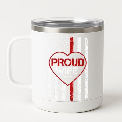 Proud Firefighter Wife American Flag Tee For Fire Wife Gift 12 oz Stainless Steel Tumbler Cup