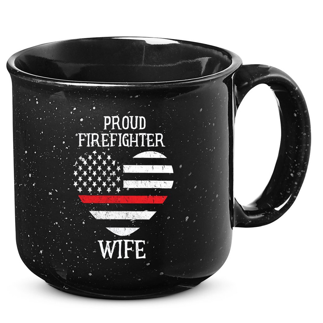 Proud Firefighter Wife Thin Red Line Heart Gift 15oz Campfire Ceramic Mug