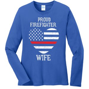 Proud Firefighter Wife Thin Red Line Heart Gift Ladies Long Sleeve Shirt