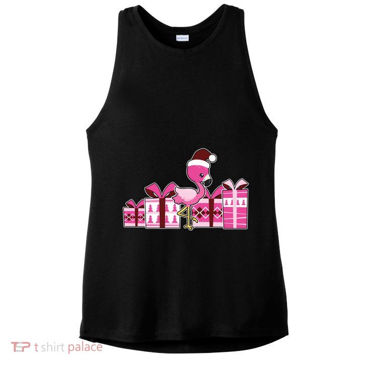 Pink Flamingo With Presents Cute Flamingo Christmas Cool Gift Ladies PosiCharge Tri-Blend Wicking Tank