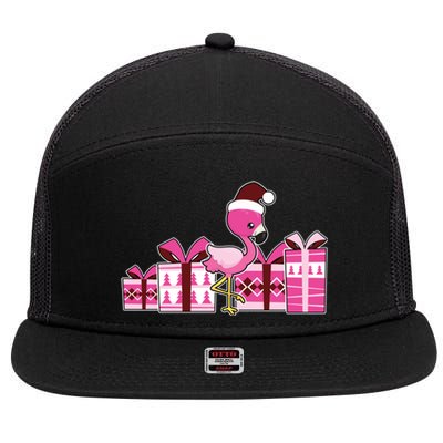 Pink Flamingo With Presents Cute Flamingo Christmas Cool Gift 7 Panel Mesh Trucker Snapback Hat