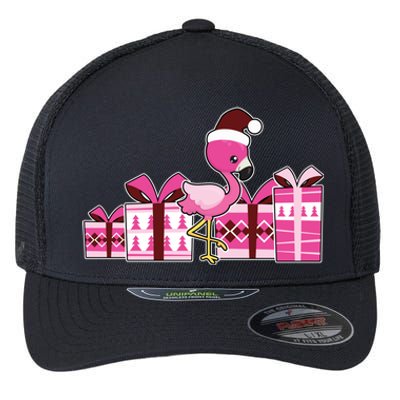 Pink Flamingo With Presents Cute Flamingo Christmas Cool Gift Flexfit Unipanel Trucker Cap