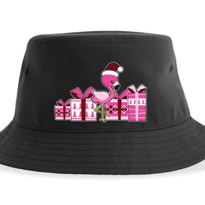 Pink Flamingo With Presents Cute Flamingo Christmas Cool Gift Sustainable Bucket Hat