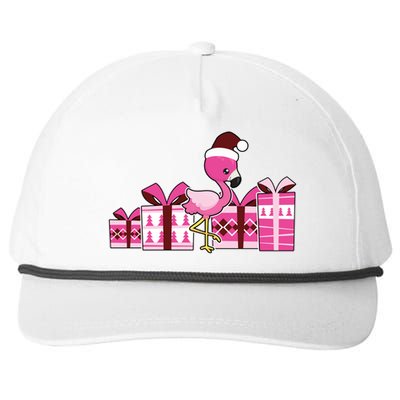 Pink Flamingo With Presents Cute Flamingo Christmas Cool Gift Snapback Five-Panel Rope Hat