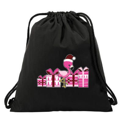 Pink Flamingo With Presents Cute Flamingo Christmas Cool Gift Drawstring Bag