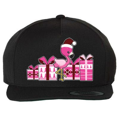 Pink Flamingo With Presents Cute Flamingo Christmas Cool Gift Wool Snapback Cap