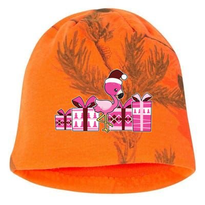 Pink Flamingo With Presents Cute Flamingo Christmas Cool Gift Kati - Camo Knit Beanie