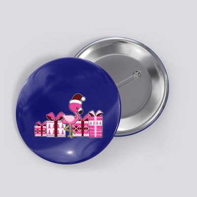 Pink Flamingo With Presents Cute Flamingo Christmas Cool Gift Button