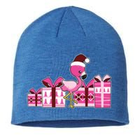 Pink Flamingo With Presents Cute Flamingo Christmas Cool Gift Sustainable Beanie