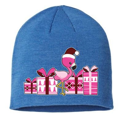 Pink Flamingo With Presents Cute Flamingo Christmas Cool Gift Sustainable Beanie