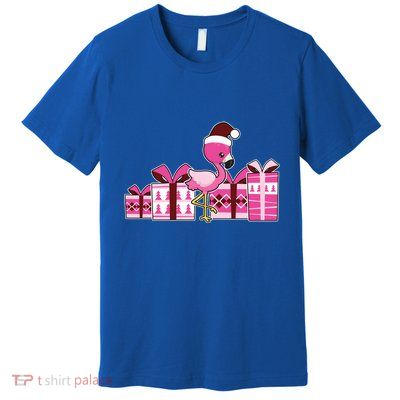 Pink Flamingo With Presents Cute Flamingo Christmas Cool Gift Premium T-Shirt