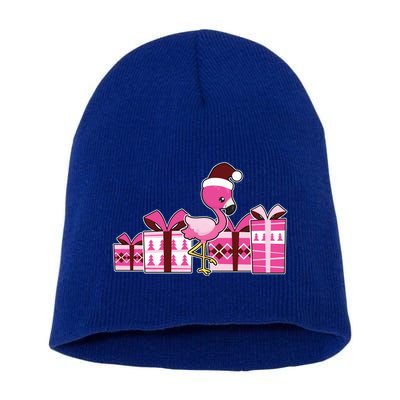 Pink Flamingo With Presents Cute Flamingo Christmas Cool Gift Short Acrylic Beanie