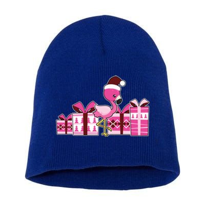 Pink Flamingo With Presents Cute Flamingo Christmas Cool Gift Short Acrylic Beanie