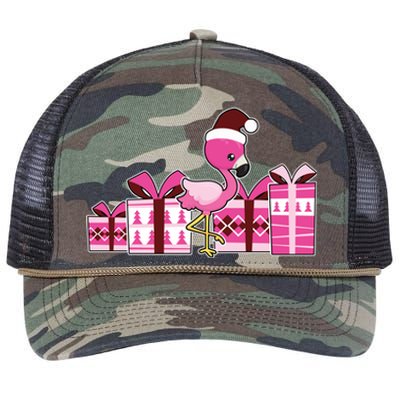 Pink Flamingo With Presents Cute Flamingo Christmas Cool Gift Retro Rope Trucker Hat Cap