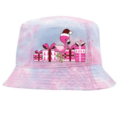 Pink Flamingo With Presents Cute Flamingo Christmas Cool Gift Tie-Dyed Bucket Hat