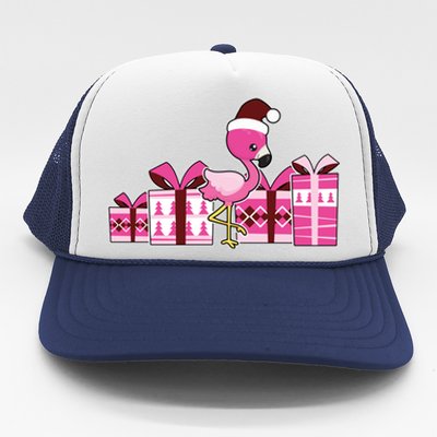 Pink Flamingo With Presents Cute Flamingo Christmas Cool Gift Trucker Hat