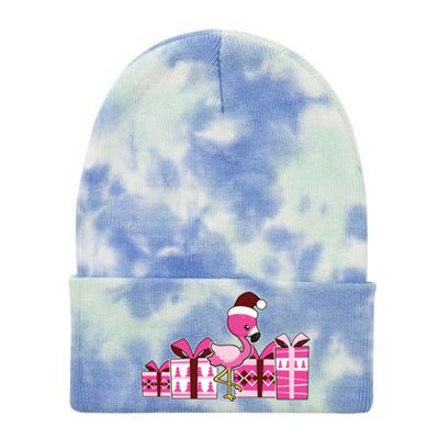 Pink Flamingo With Presents Cute Flamingo Christmas Cool Gift Tie Dye 12in Knit Beanie