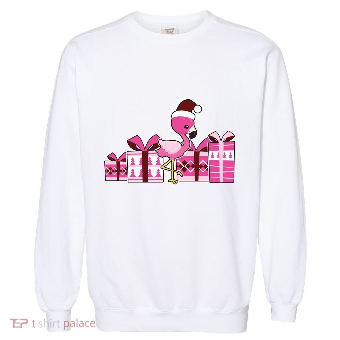 Pink Flamingo With Presents Cute Flamingo Christmas Cool Gift Garment-Dyed Sweatshirt