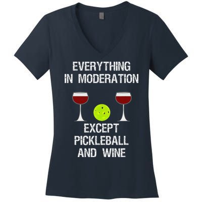 Pickleball Funny Wine Women's V-Neck T-Shirt