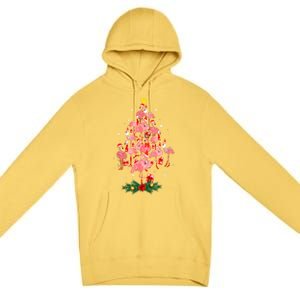 Pink Flamingo Xmas Tree Merry Flocking Christmas Gift Premium Pullover Hoodie