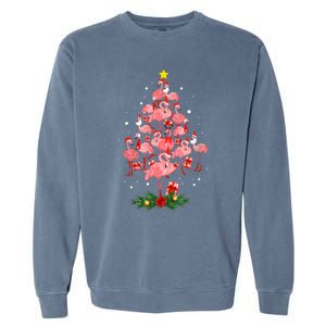 Pink Flamingo Xmas Tree Merry Flocking Christmas Gift Garment-Dyed Sweatshirt