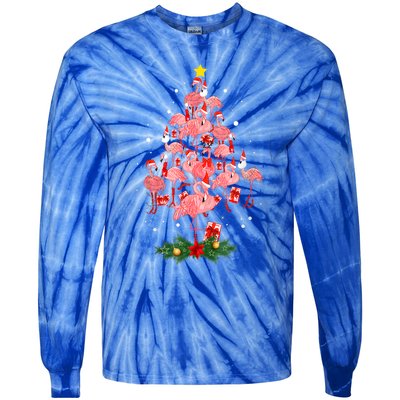 Pink Flamingo Xmas Tree Merry Flocking Christmas Gift Tie-Dye Long Sleeve Shirt