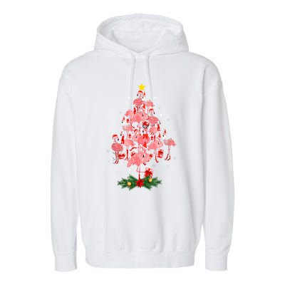 Pink Flamingo Xmas Tree Merry Flocking Christmas Gift Garment-Dyed Fleece Hoodie